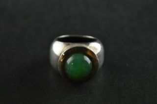 Vintage Sterling Silver Green Stone Massive Dome Ring - 15g