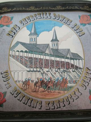 Vintage 1974 CHURCHILL DOWNS 100th KENTUCKY DERBY SERVING TRAY LARGE METAL 2