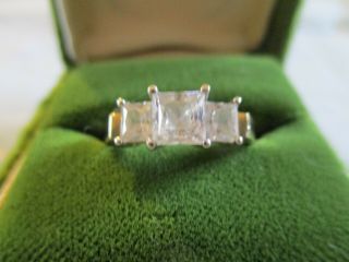 Vintage 14 Kt Yellow Gold Cz Princess Cut Trio Ring Size 6 1/4 See Photos