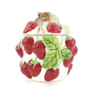 Vintage Lefton Strawberries Jam Jar Ceramic Pottery With Lid Strawberry Decor