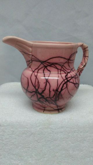 Vintage Usa Pottery Small Pitcher 190 Pink With Black Lines
