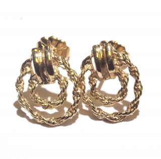 14k Yellow Gold Rope 2g Double Hoop Womens Earrings Estate Vintage Ladies