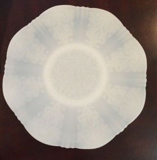 Vintage White Milk Glass Cake Plate Translucent Blue Embossed Leaf Octagonal 12 