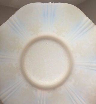 Vintage White Milk Glass Cake Plate Translucent Blue Embossed Leaf Octagonal 12 