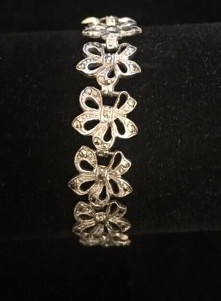Vintage Estate Sterling Silver Marcasite Flower Link Bracelet 7 " 15.  2 Grams