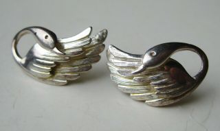 Fine Vintage Sterling Silver Novelty Figural Swan Pierced Earrings