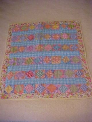 Vintage Baby Quilt,  Circa 1930/40s,  Checkered Prints,  Squares On Point