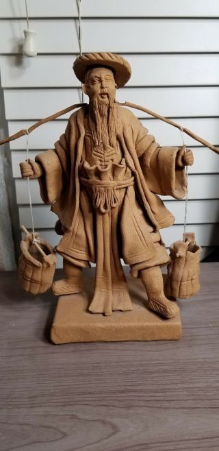 Vintage Asian Man Carrying Water Jugs Figurine Old Oriental
