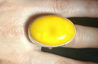 Lg Vtg Sterling Silver 1 1/8 " H Oval Egg Yolk Butterscotch Yellow Amber Ring (10)