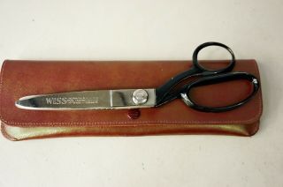 Vintage Wiss Pinking Shears In Leather Case Scissors Made In Neward,  Nj,  Usa