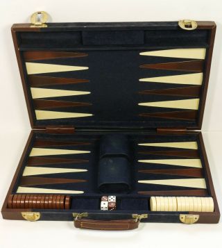 Vintage Full Size Backgammon Set W/ Cups Blue Velvet Guc
