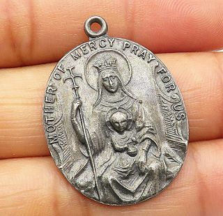 925 Sterling Silver - Vintage Virgin Mary Religious Prayer Oval Pendant - P5789