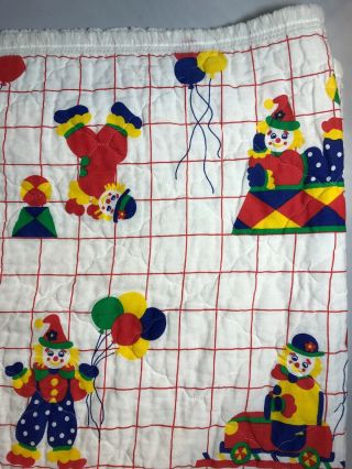 Vintage Circus Clown Baby Blanket 1985 Primary Colors Dots Balloons Car 32”x42”