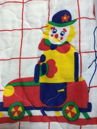 Vintage Circus Clown Baby Blanket 1985 Primary Colors Dots Balloons Car 32”x42” 3