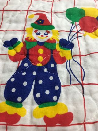 Vintage Circus Clown Baby Blanket 1985 Primary Colors Dots Balloons Car 32”x42” 4
