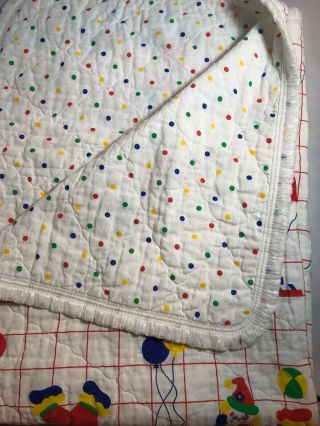 Vintage Circus Clown Baby Blanket 1985 Primary Colors Dots Balloons Car 32”x42” 5