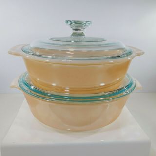 Set Of 2 Vintage Fire King Anchor Hocking Peach Luster Casserole Dishes