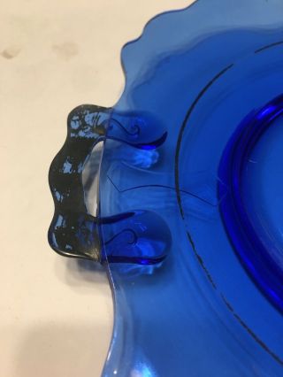 VTG Smith Glass MT PLEASANT Cobalt Blue Handled Cake Plate Open Scrolls 11.  5 