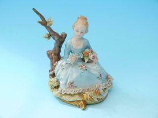 Early Vintage Capodimonte Dresden Lace Figurine - Girl With Flowers