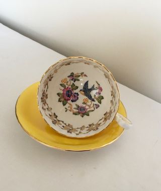 Vintage Aynsley Porcelain Flowers And Bird With Gold Gilded Cup And Saucer