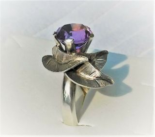Vintage Taxco Mexico 925 Sterling Silver Amethyst Ring Signed