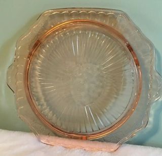 Vintage Footed Cake Plate Mayfair Pink Pressdepression Glass Cabbage Rose 11 1/4