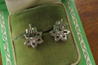Vintage sterling silver MODERN RUBY DIAMOND FLOWER earrings 2