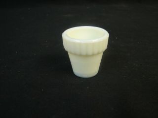 Vtg Akro Agate Custard 1 3/8 " Miniature Flower Pot Planter Vaseline Glass Glows