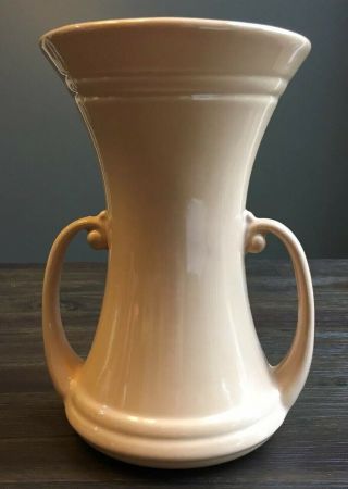 Vintage Abingdon Usa Pottery Vase Art Deco With Handles Tan Beige