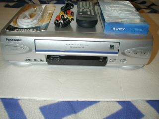 Panasonic Pv - V4524s Vcr Player/ Recorder Vhs,  Cables,  Remote,  Blank Tape