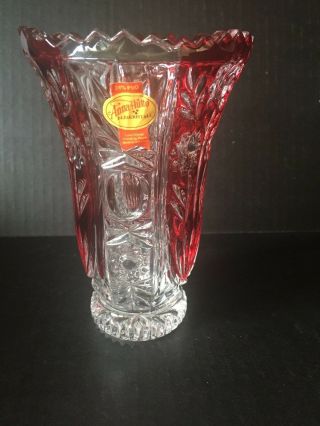 Vintage Anna Hutte “bleikristall” 24 Lead Crystal Ruby Red Vase Germany
