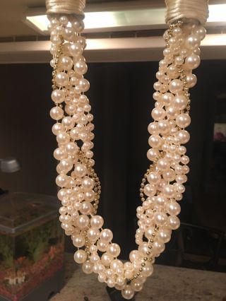 Nwt Vintage Pearl & Gold Beads Tassel Ivory Curtain Drape Tie Back 16 "