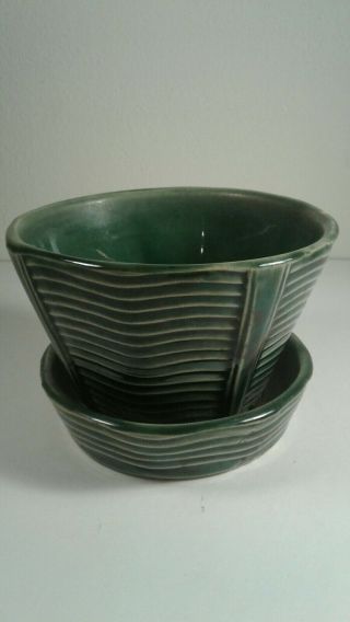 Vintage Olive Green Mccoy Pottery Designed Flower Pot Planter Signed Mccoy Usa