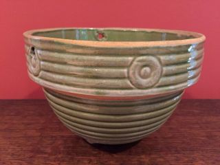 Vintage Mccoy Pottery Green Ribbed Hanging Planter Footed