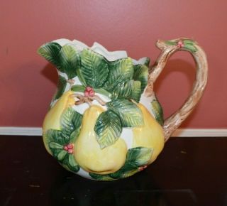 Vintage 1991 Fitz And Floyd Woodland Pear 1 1/2 Qt Pitcher