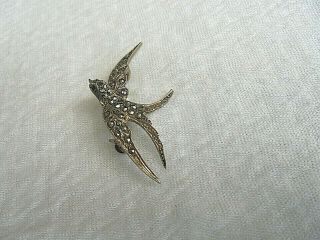 Vintage Art Deco Sterling Silver Marcasite Bird Brooch Swift Swallow