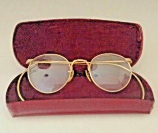 Vintage 10 - 12k Gold Filled Etched Wire Framed Round Glasses W/ Case3