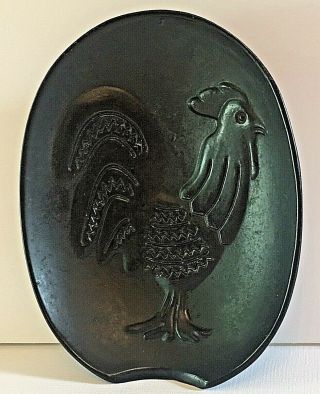 Vintage Rooster Spoon Rest Or Hanging Wall Retro Country Kitchen Decor Black
