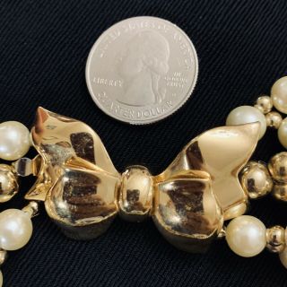 Vtg Carolee Faux Pearl & Acrylic Gold Bead Choker Necklace Bow Clasp 17 
