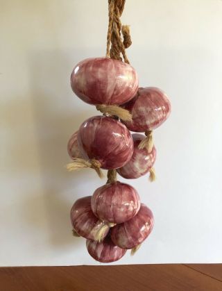 Vintage 70s Kitchen Braided Rope Wall Hanging Hand Painted Ceramic Red Onions