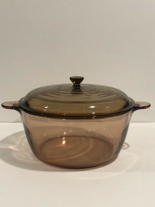 Vintage Vision Corning Pyrex 5 Qt 4.  5l Dutch Oven Amber Glass Stock Pot & Lid