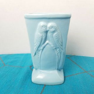 Robinson Ransbottom Pottery Blue Vase Parakeet Lovebird Budgie Vintage