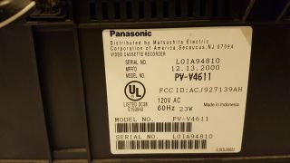 Panasonic PV - V4611 Omnivision VHS W/ 4 Head Hi - Fi Stereo - And 7