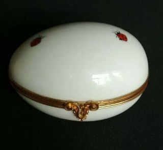 Vintage Limoges S&a Porcelain Ladybug Hinged Egg Trinket Box Made In France