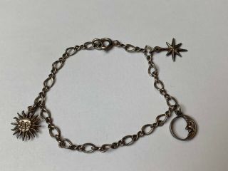Vintage Sterling Silver Sun Moon & Star Link Charm Bracelet