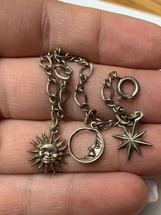 Vintage Sterling Silver SUN MOON & STAR Link Charm Bracelet 2