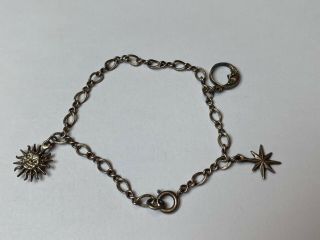 Vintage Sterling Silver SUN MOON & STAR Link Charm Bracelet 6