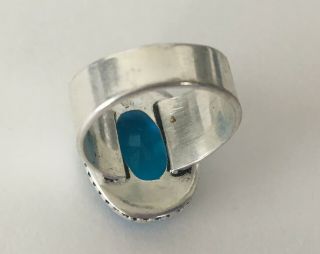 Gorgeous Vintage 1980 ' s Signed 925 Sterling Silver Blue Glass Ring Size 7.  25 5