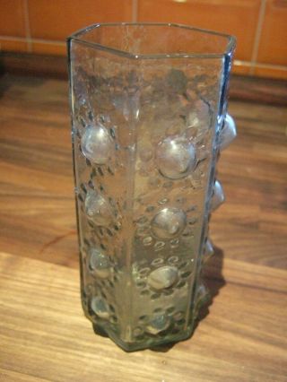 Vintage Dartington Hexagonal Glass Vase By Frank Thrower - Nipple Design