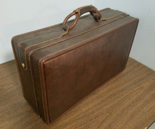 Vintage Hartmann Luggage Dark Brown Leather Hard Medium Suitcase Key Usa Wrinkle